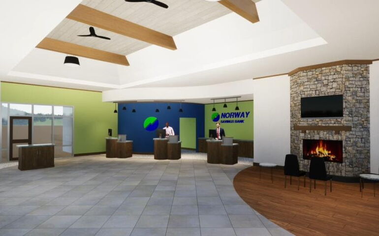 rendering of lobby with firelpace