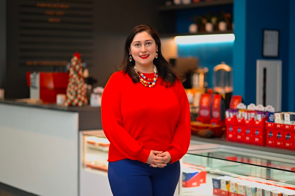 Kate McAleer in chocolate shop 