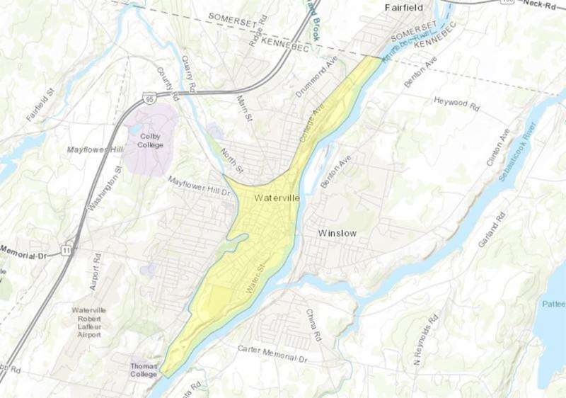 Map of Waterville Maine showing opportunity zone