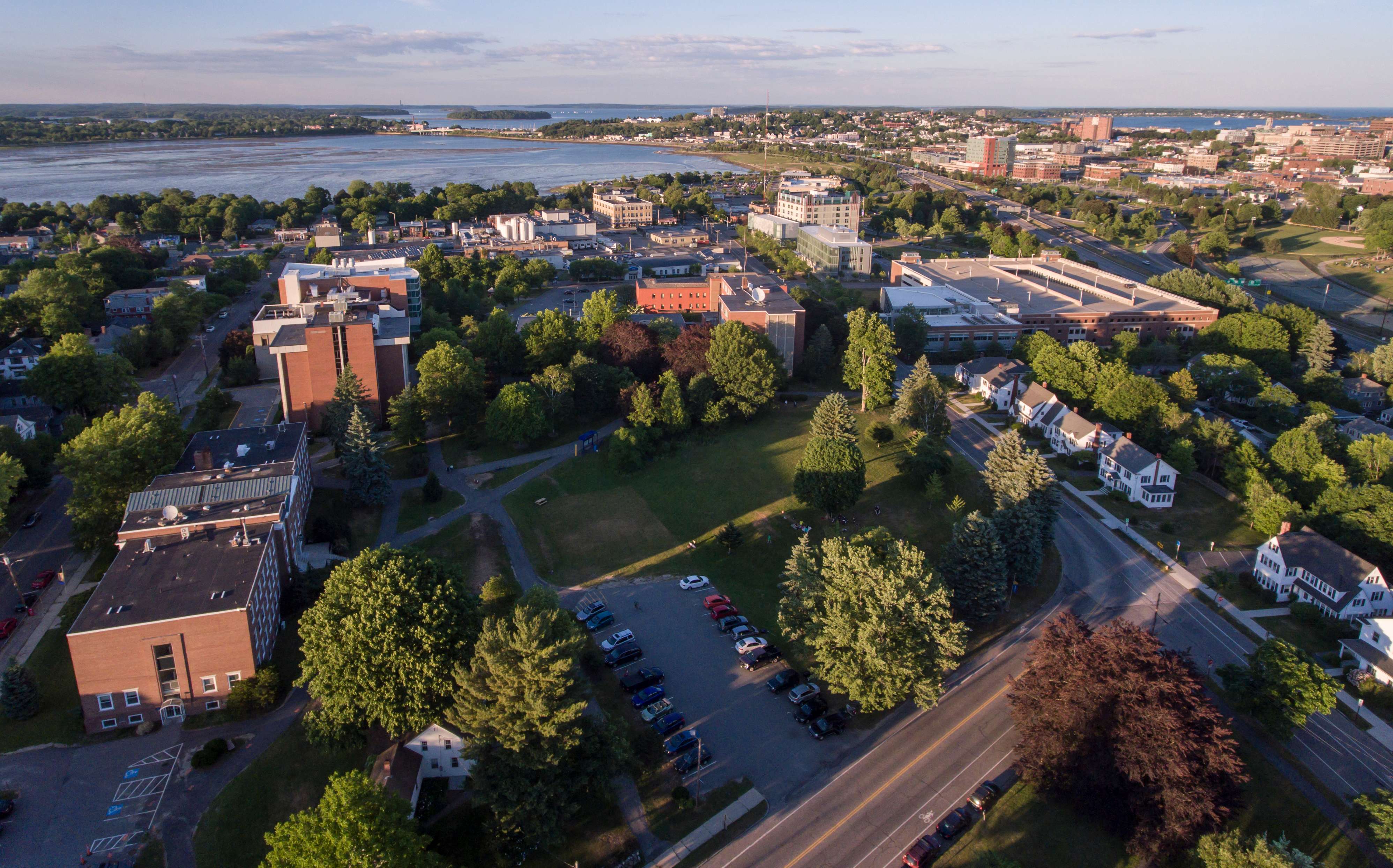 Aerial view of University of Southern Maine in Portland 