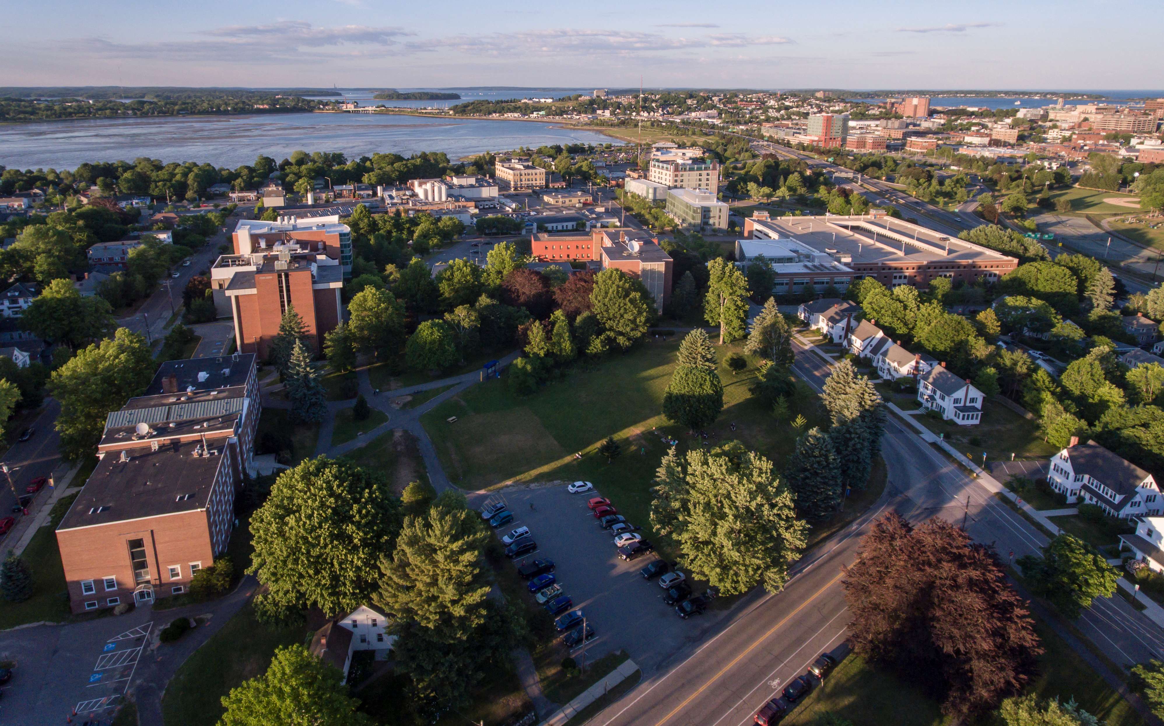 Aerial view of University of Southern Maine in Portland