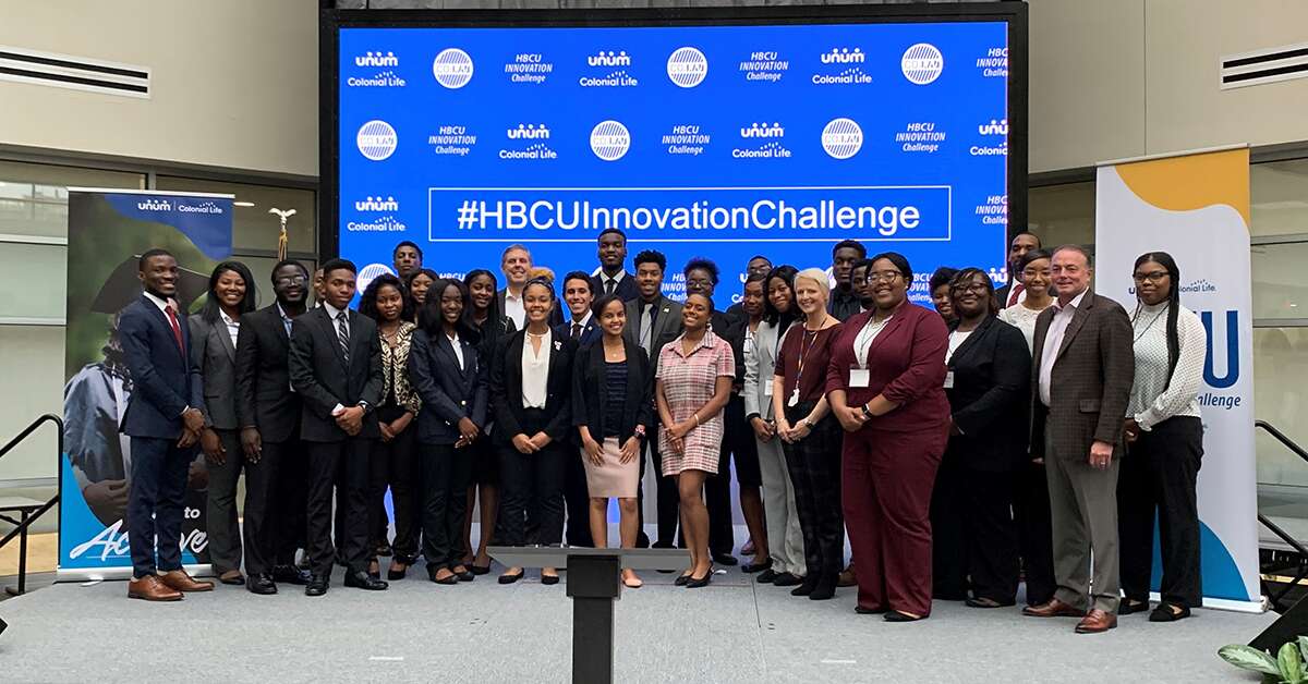 Unum group photo showing more than 30 students of Historically Black Colleges and Universities who participated in Unum's Innovation Challenge in 2019.