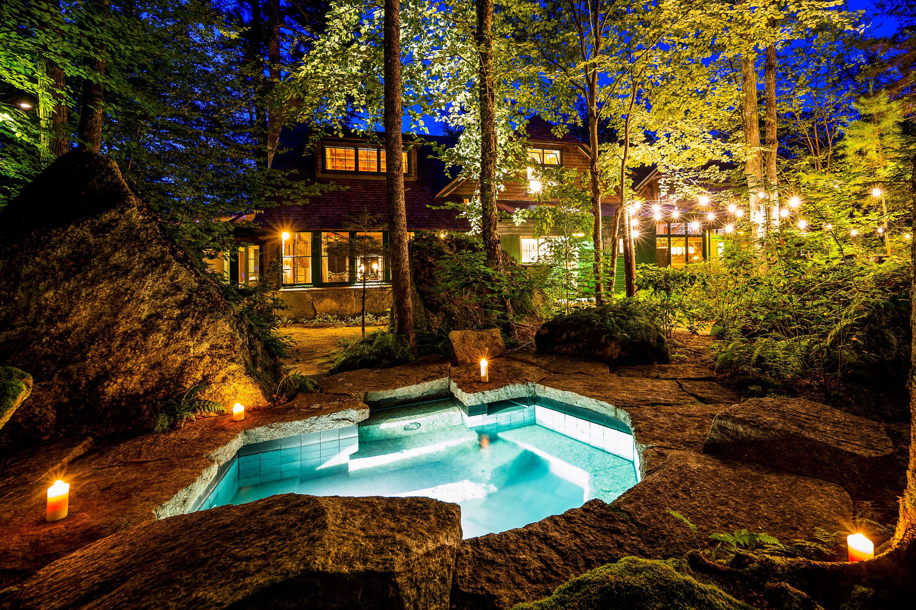 house and tub with lights on