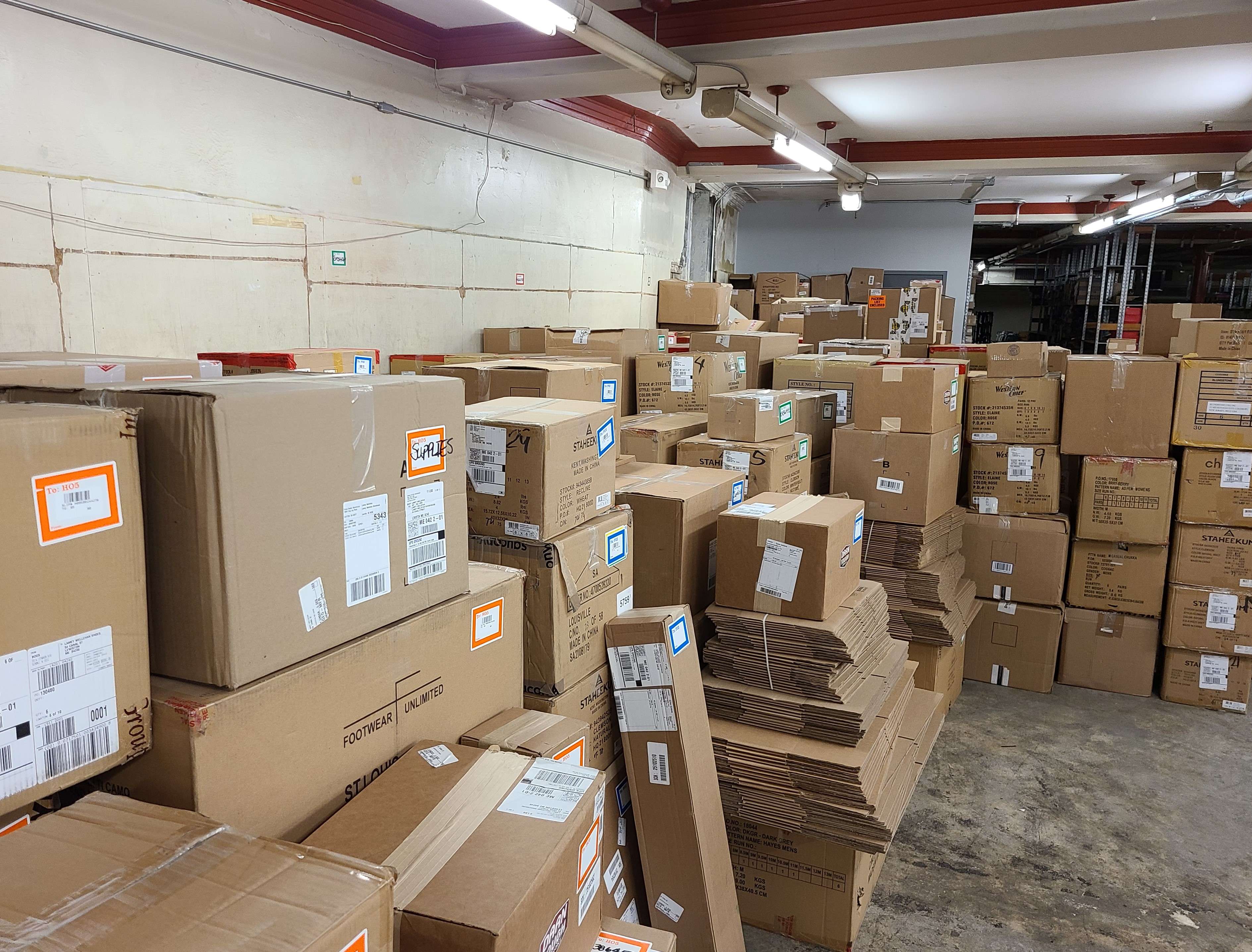 piles of boxes in warehouse