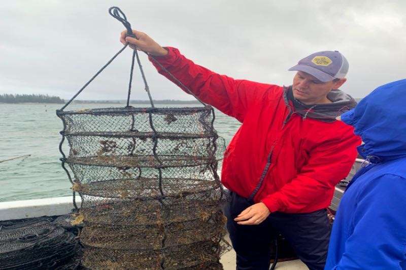 person with cylindrical net