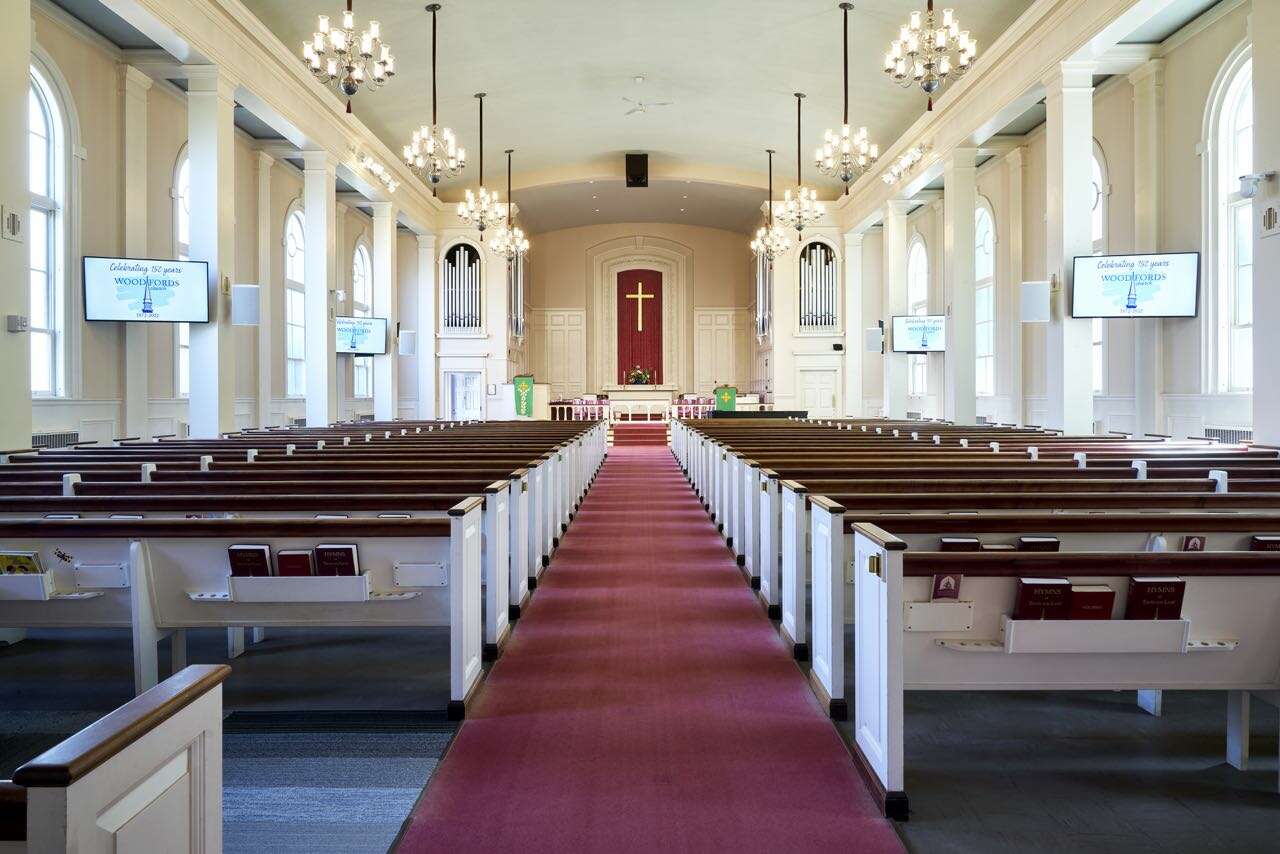 church with pews and screens