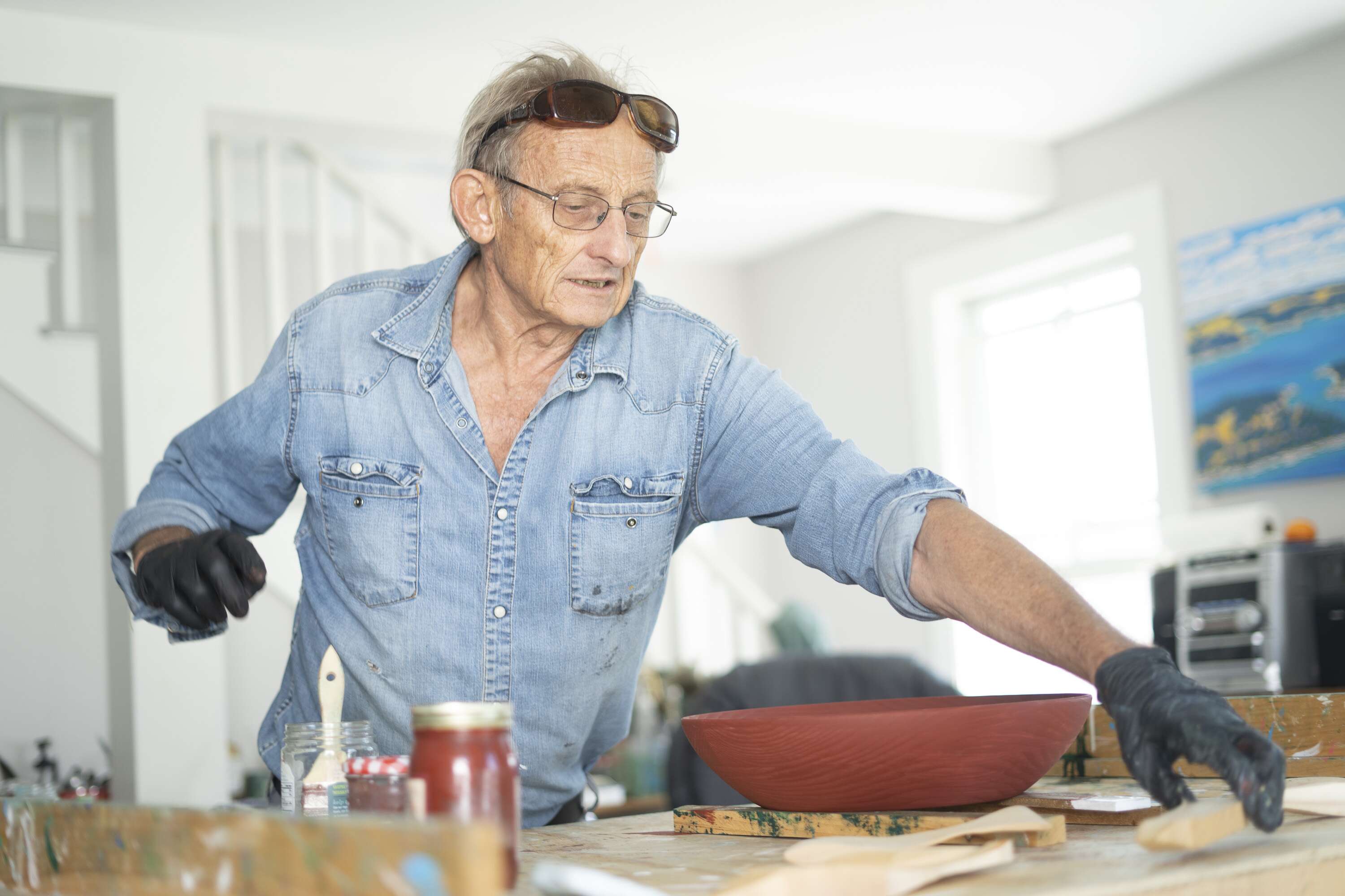 person at work table