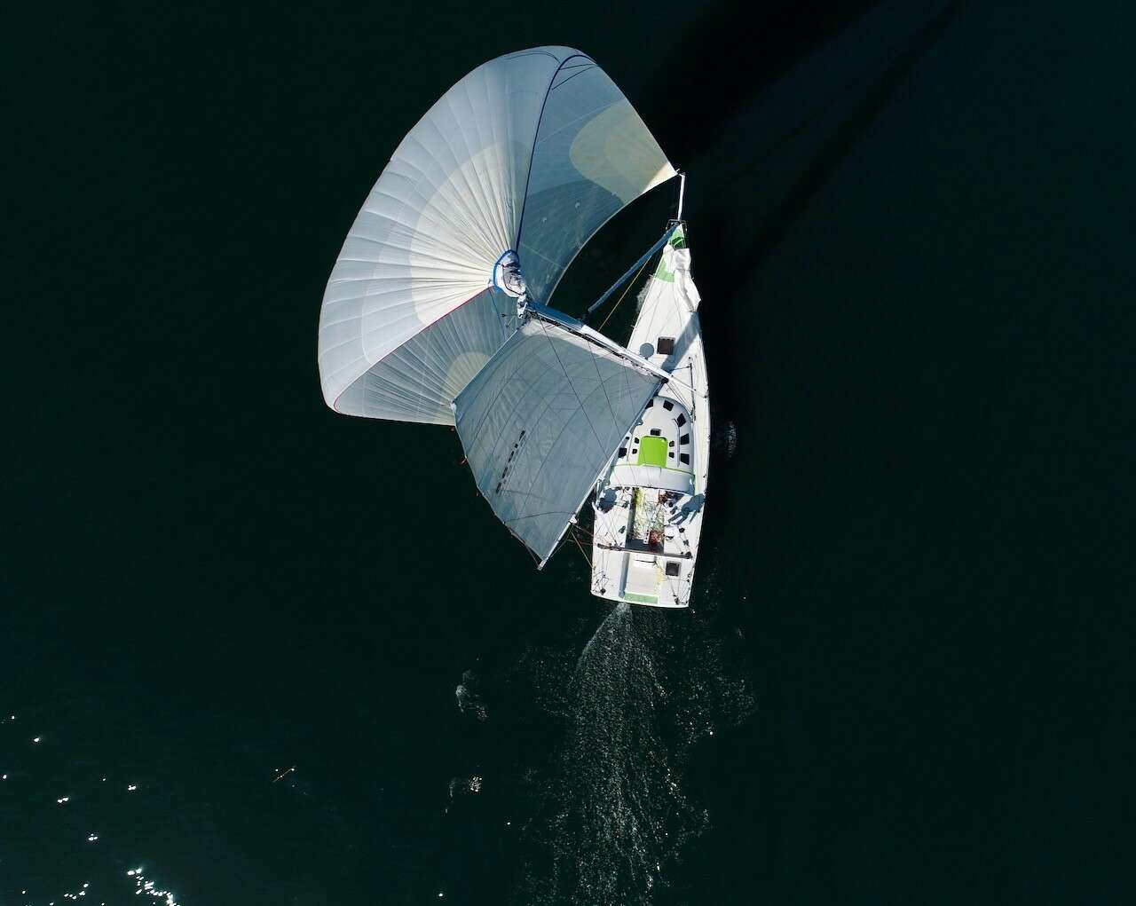 aerial of boat with sails