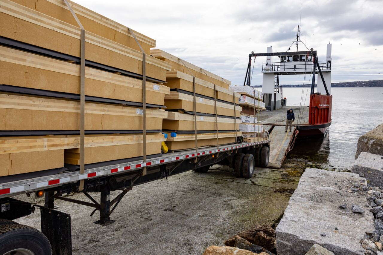 barge with load of wood