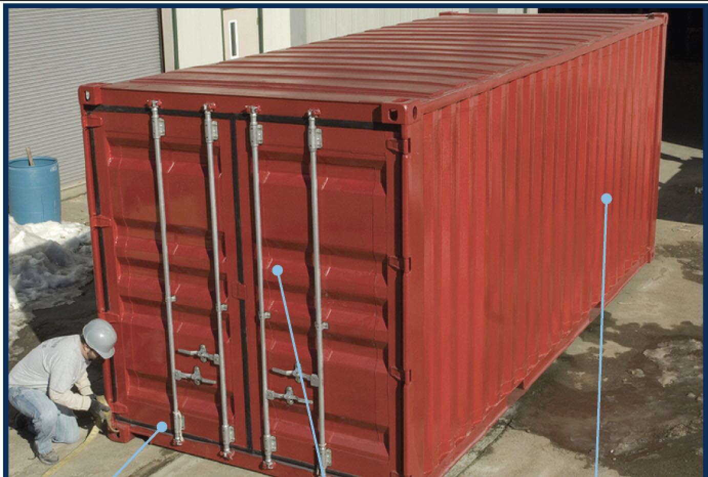red shipping container and person