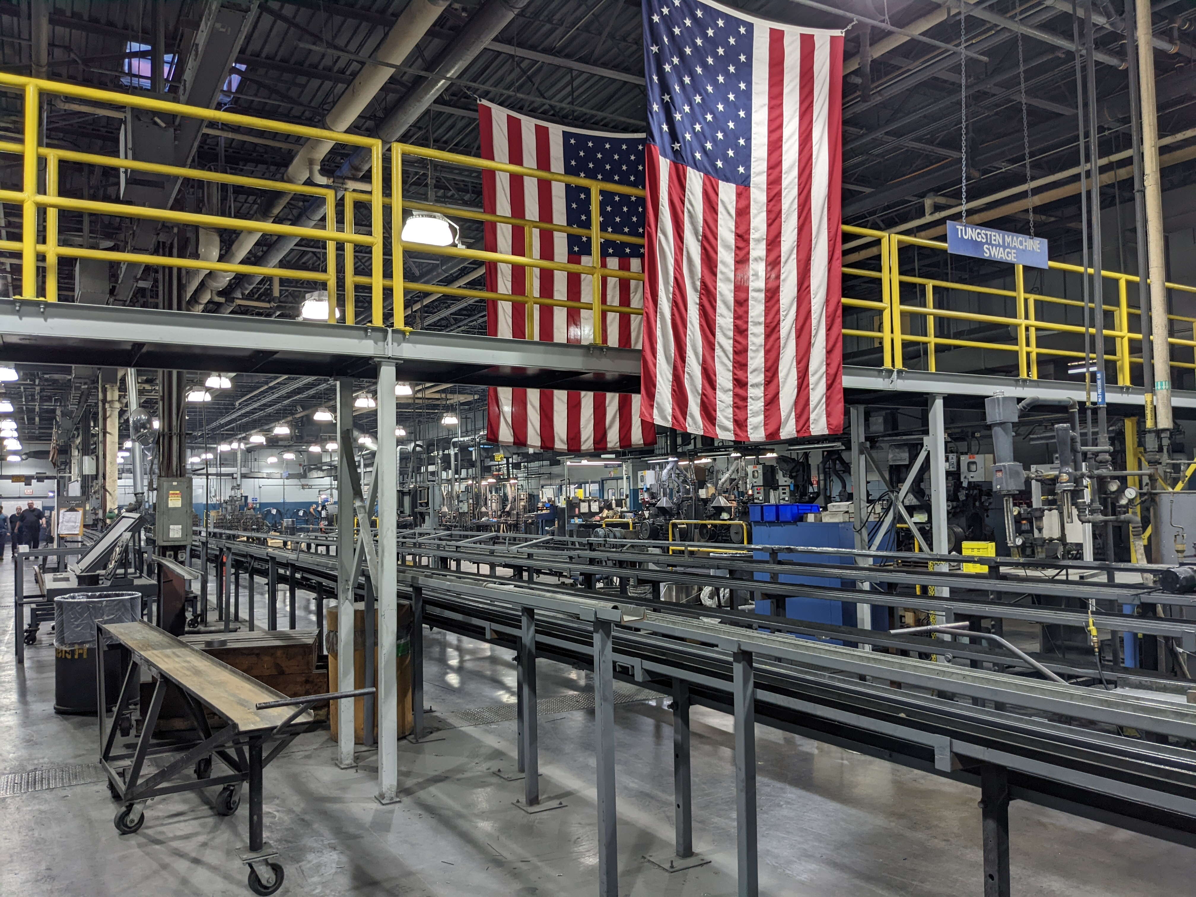 factory with rails and flag