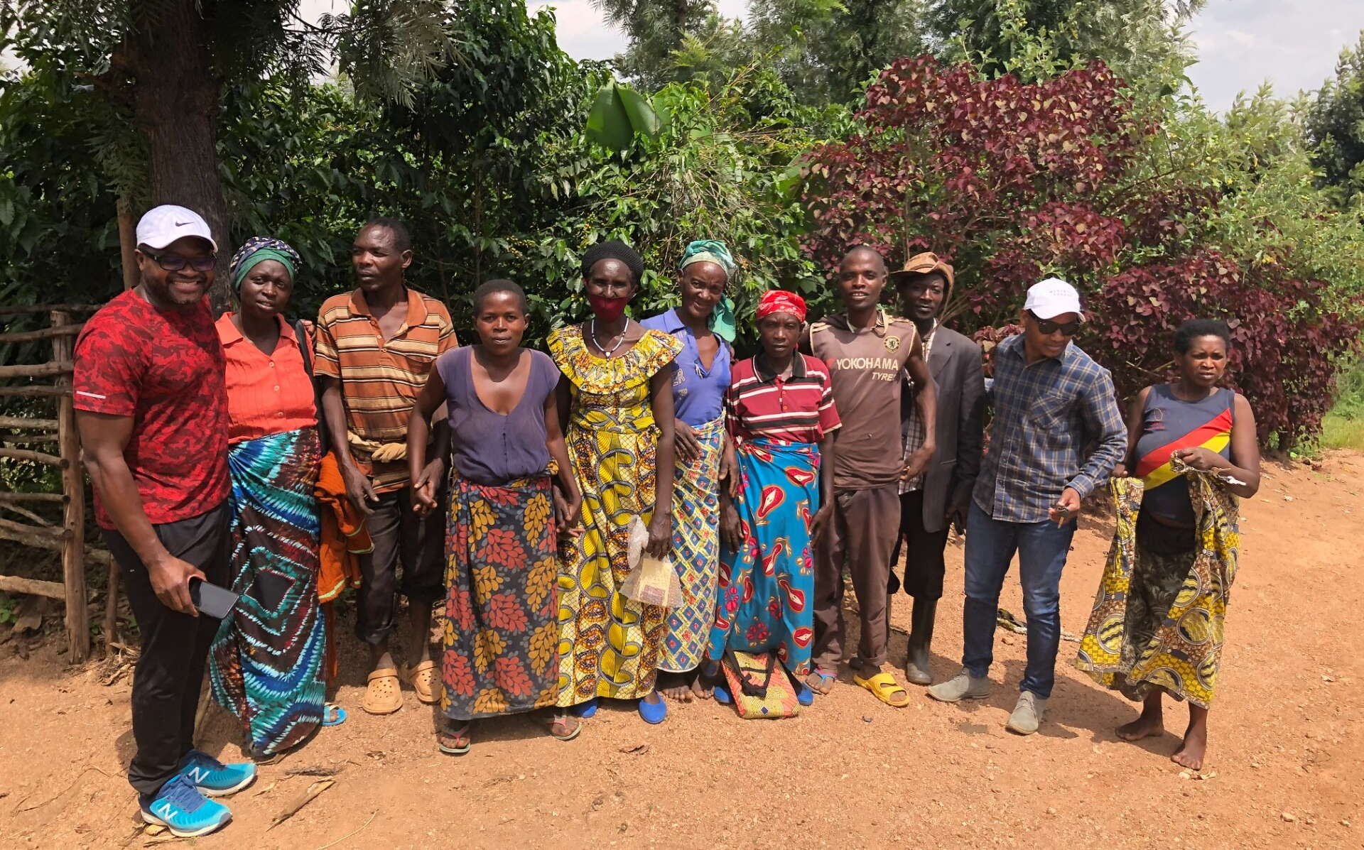 lineup of people standing and wearing colorful clothes