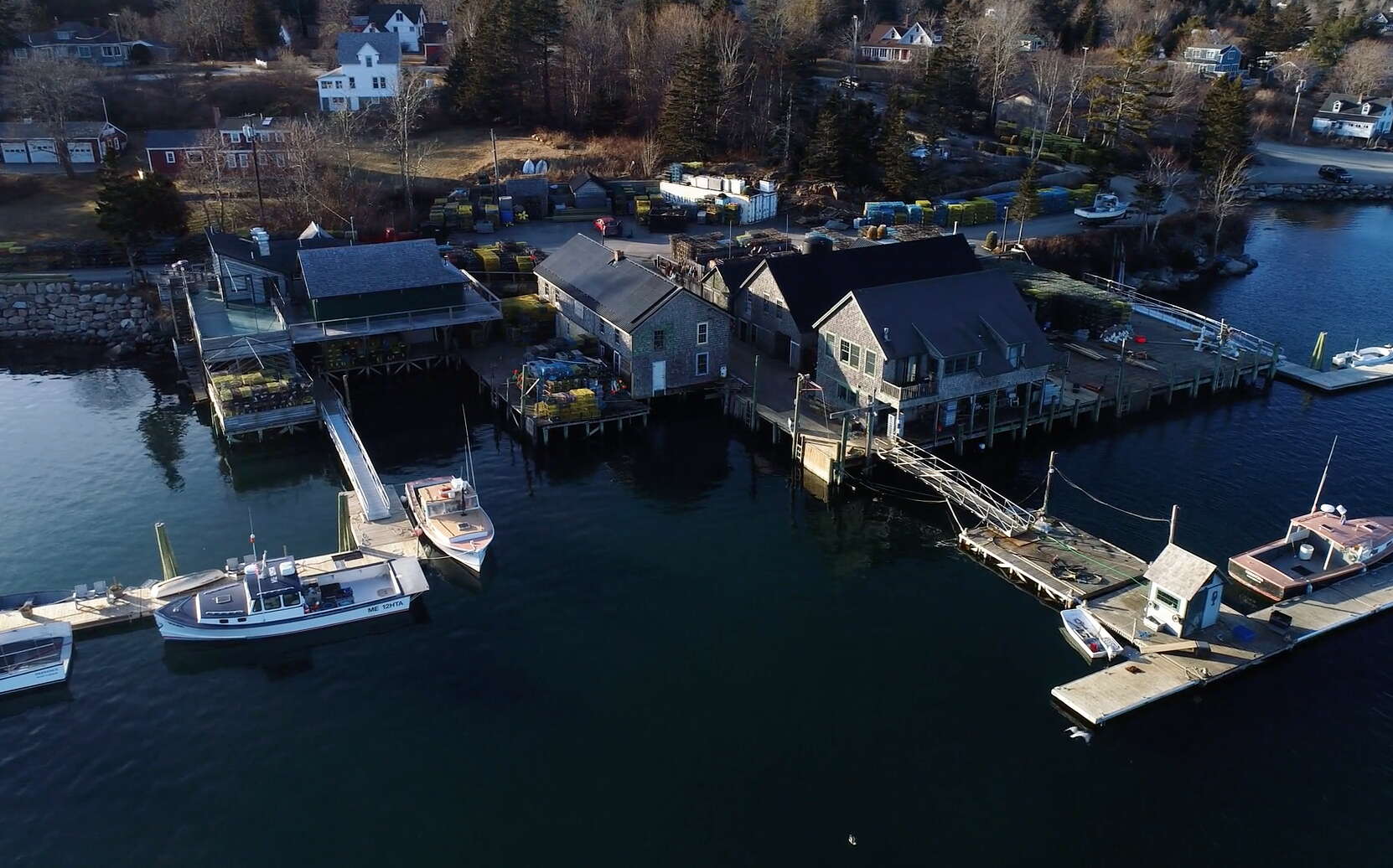 aerial of buildings and docks