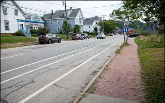 street and sidewalk and cars