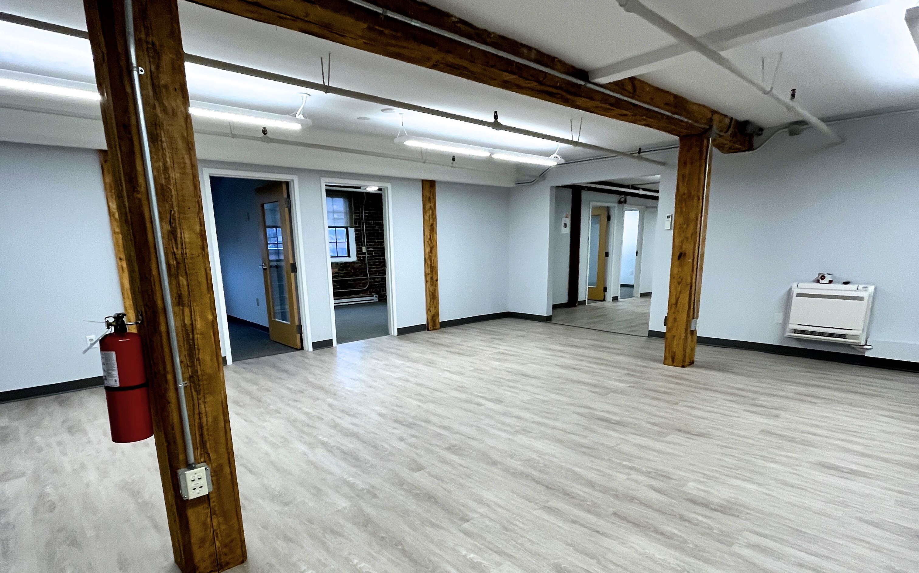 room with old wood posts and beam