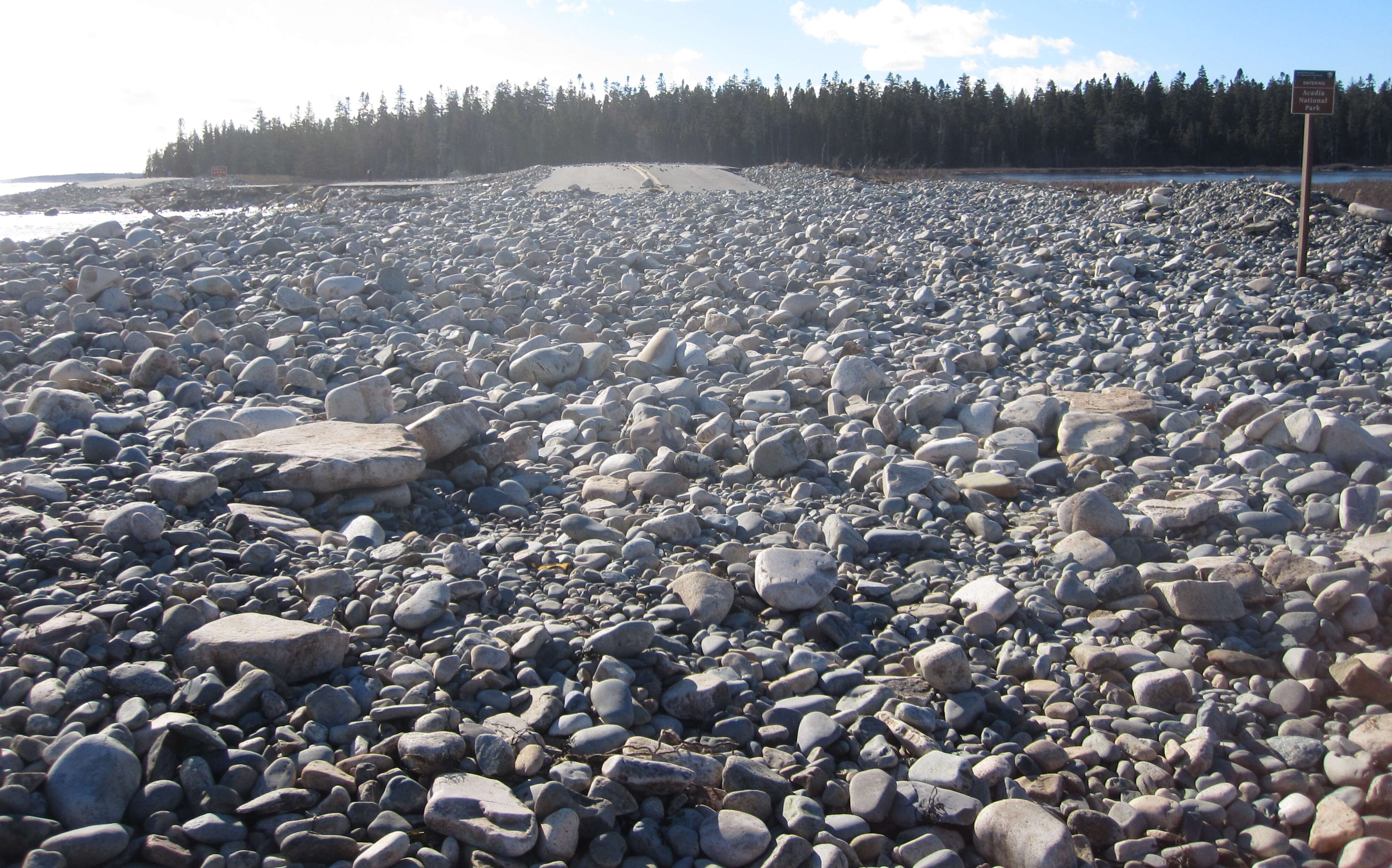 The Seawall Road is covered with cobblestones.