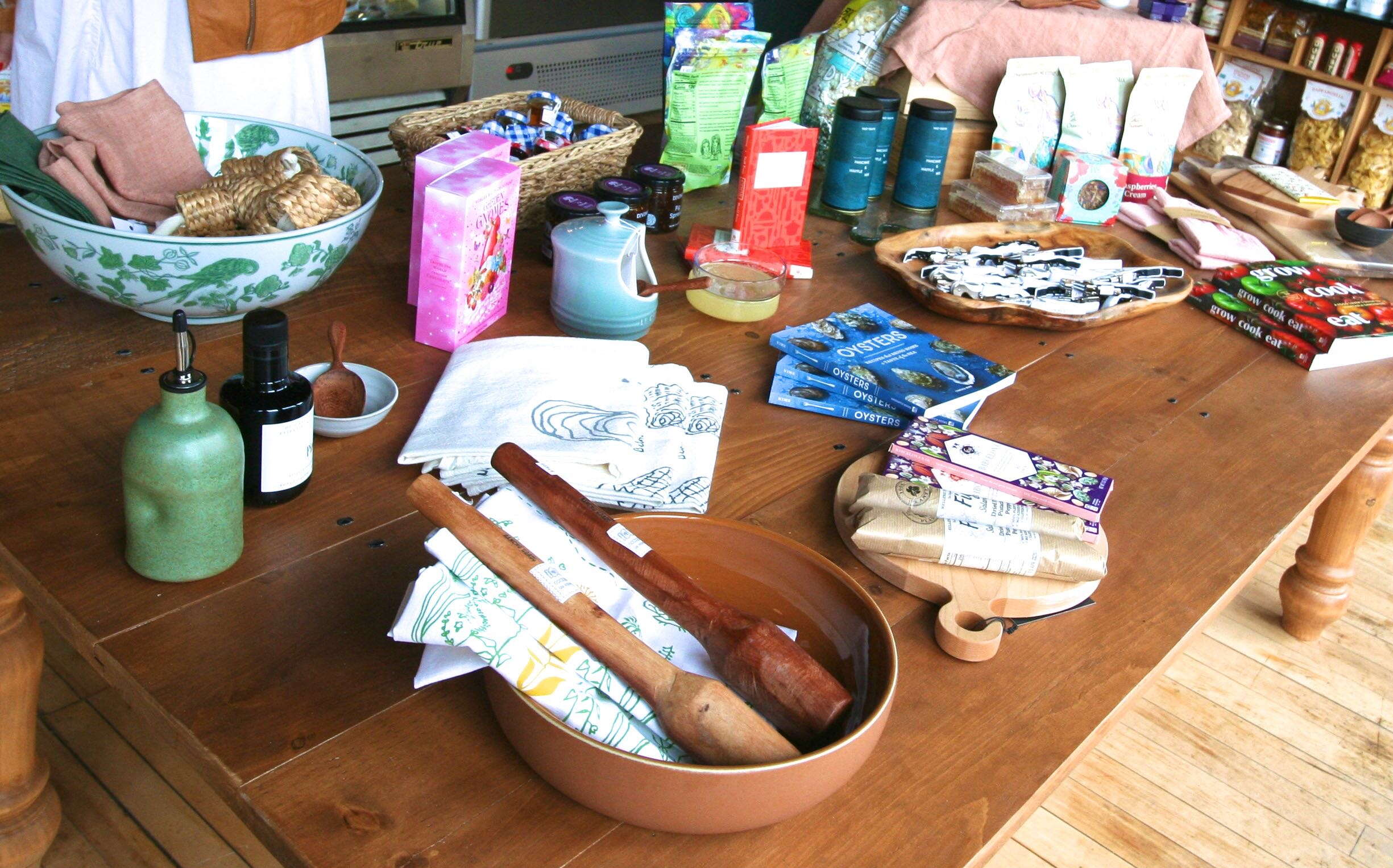 A table has items on it.