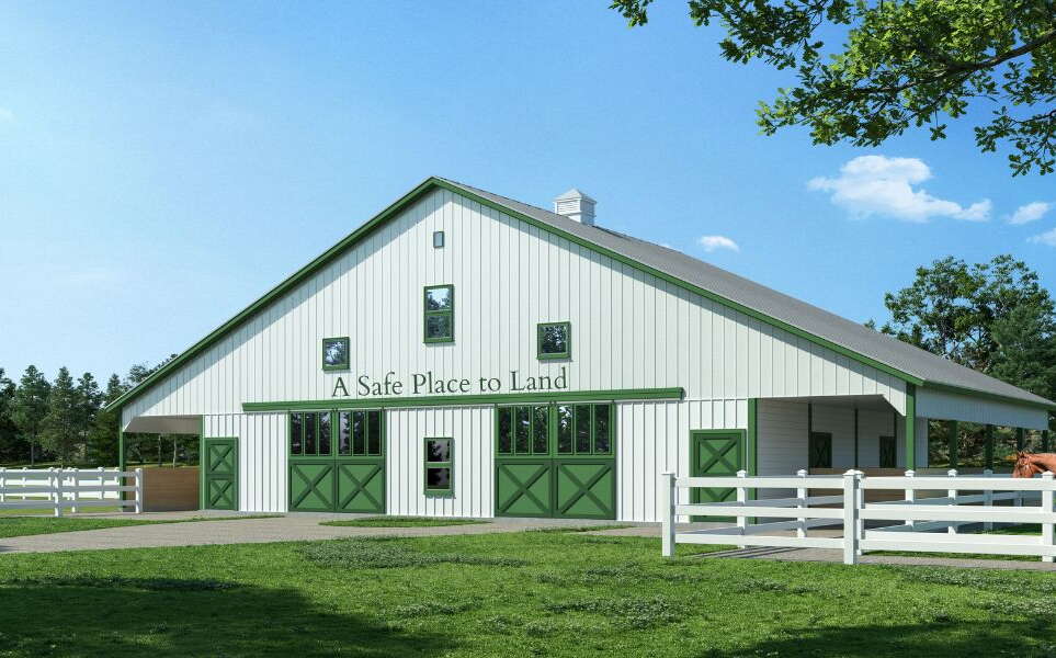 A rendering shows a barn.
