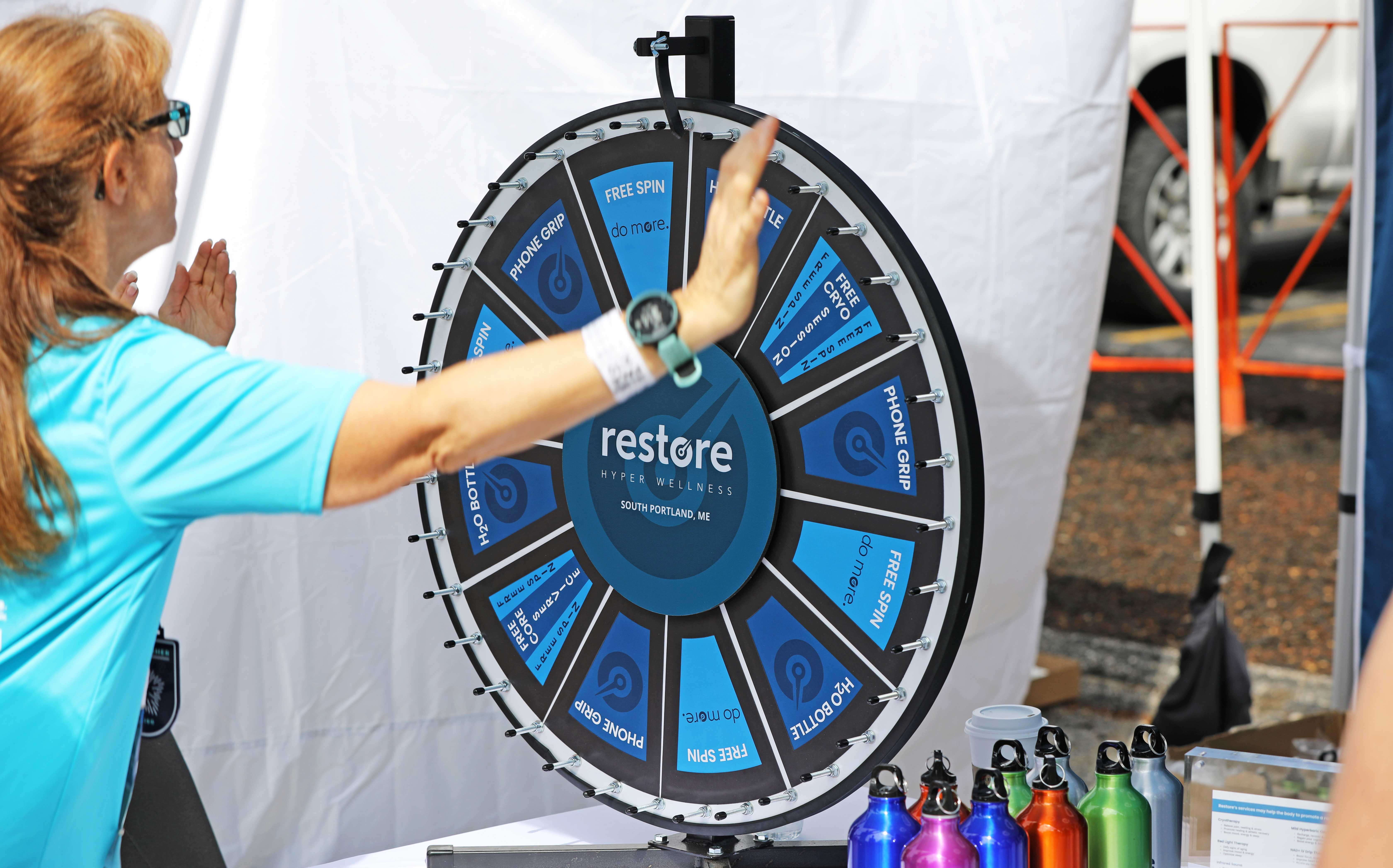A person does something with a wheel.