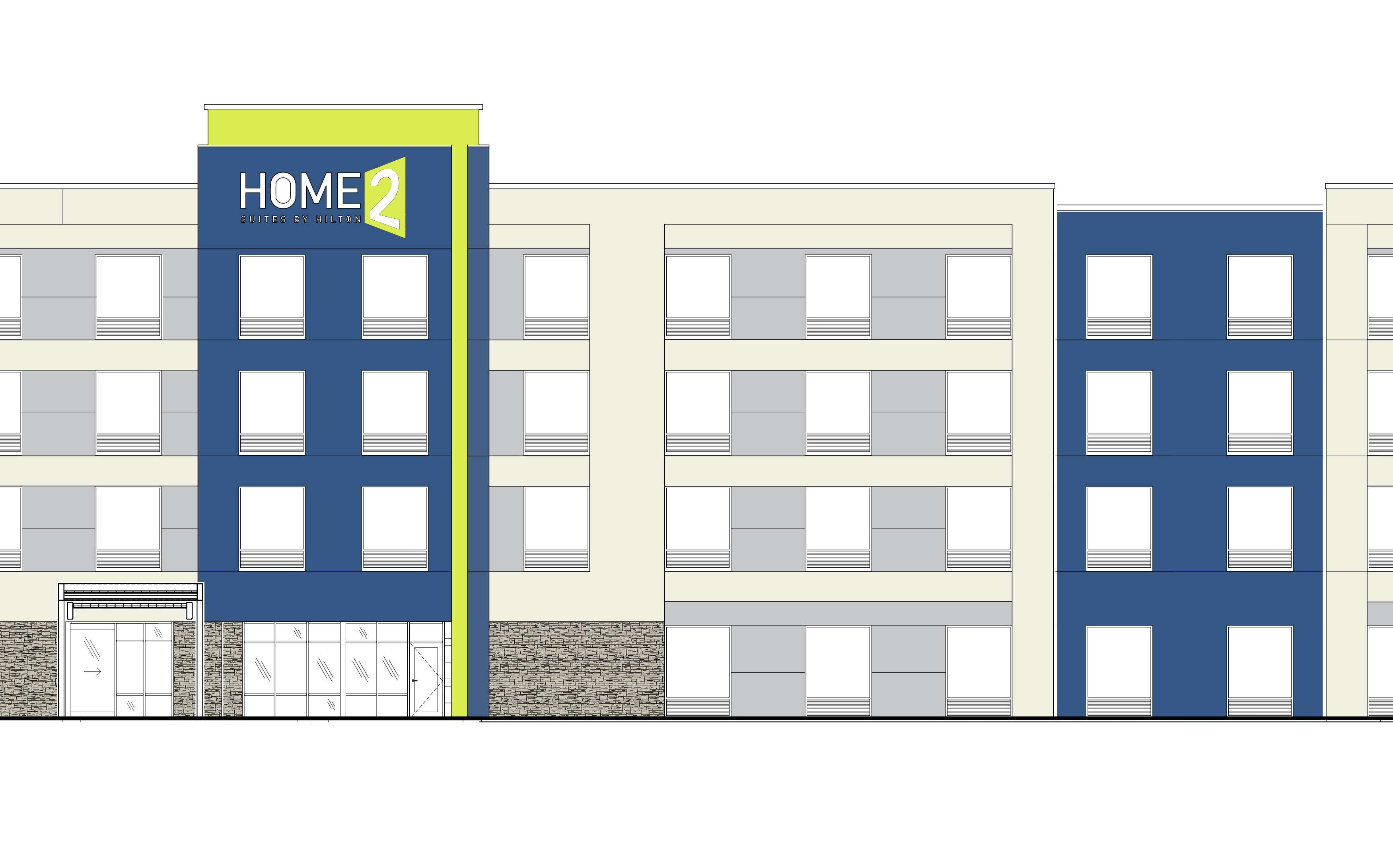 A drawing shows a multi-story building exterior.