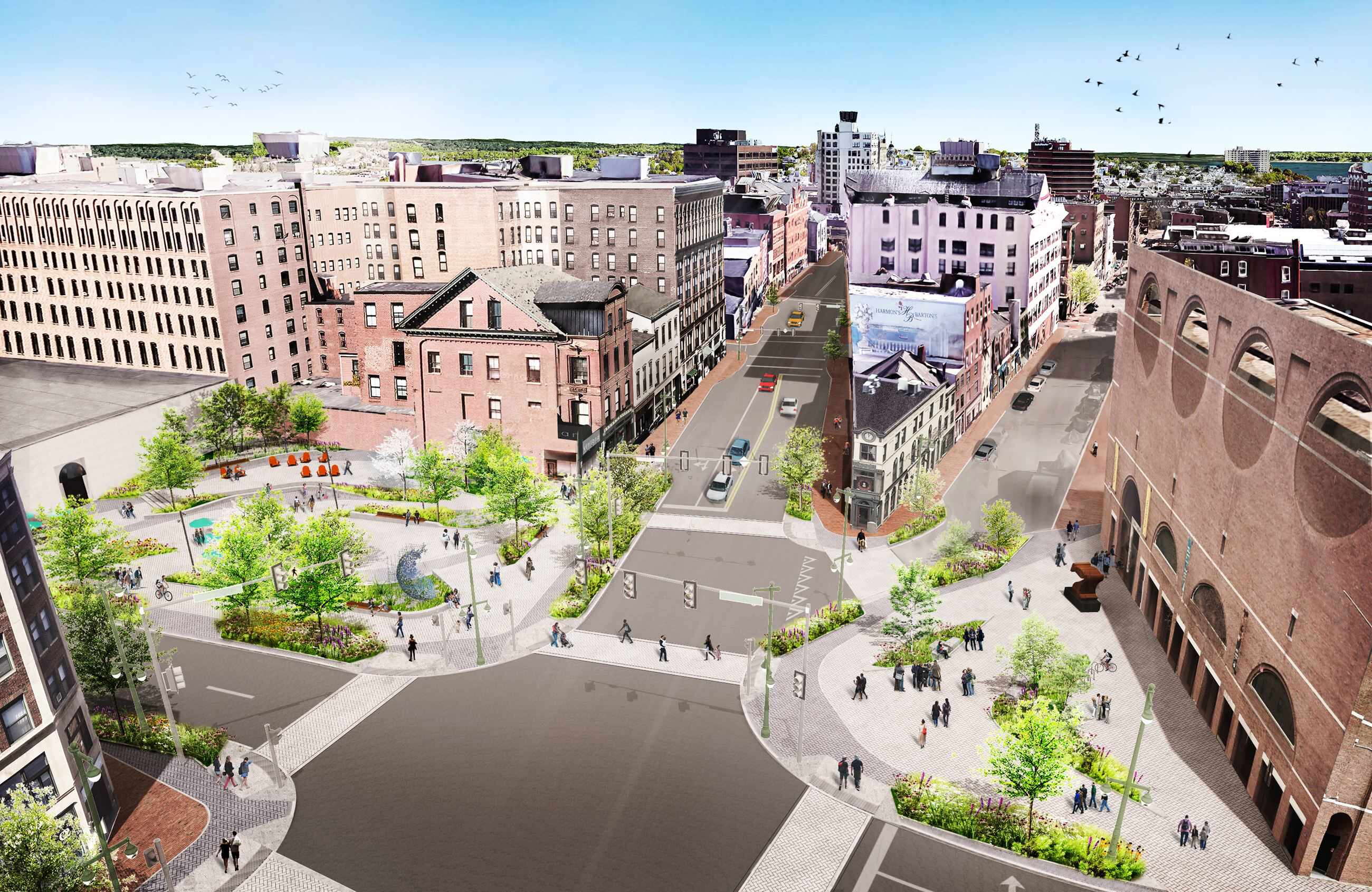 an aerial rendering of the Congress Sq. project