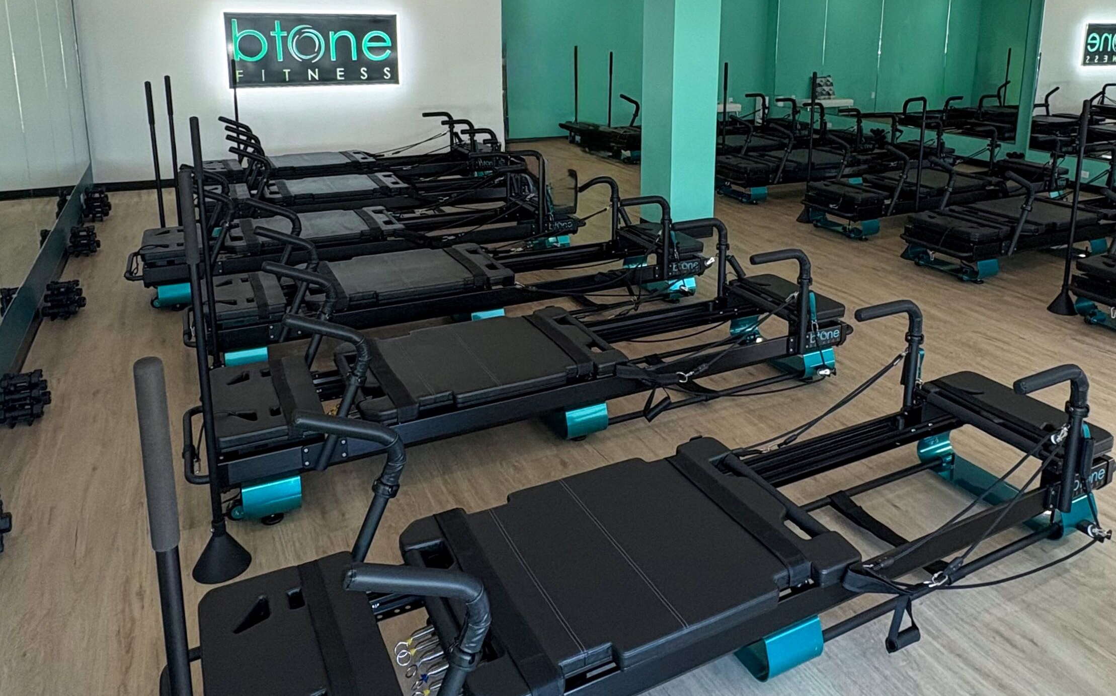 A room has a collection of machines.