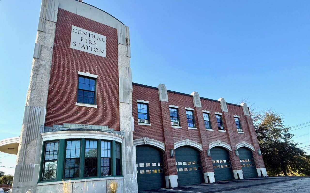 A brick building.