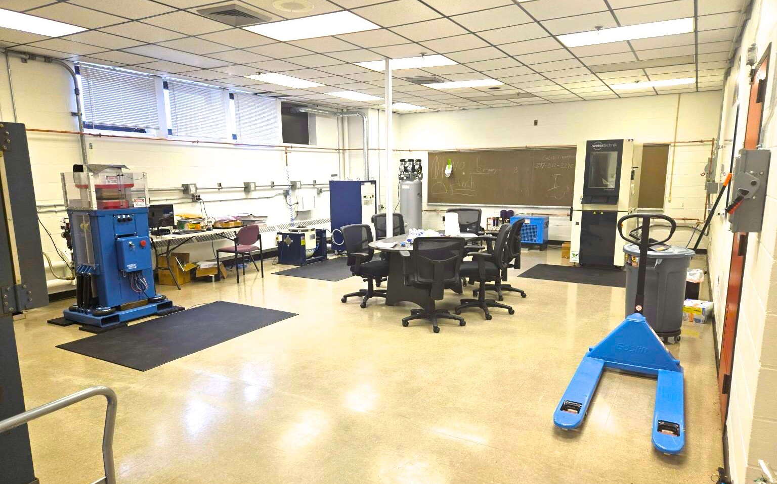 A room has equipment in it.