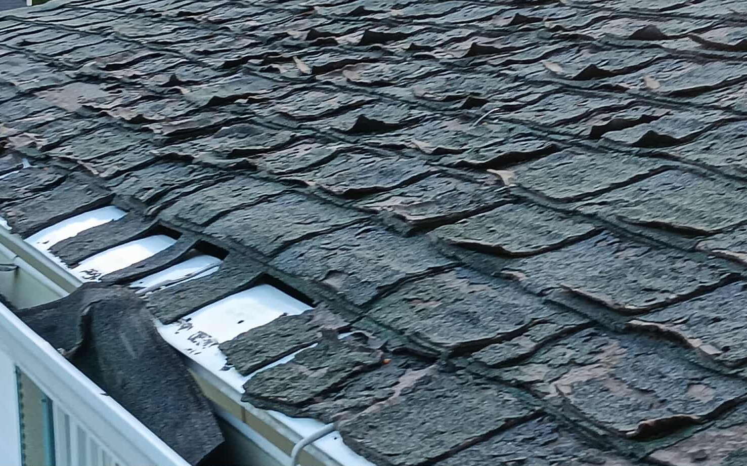 Roof shingles are degraded.