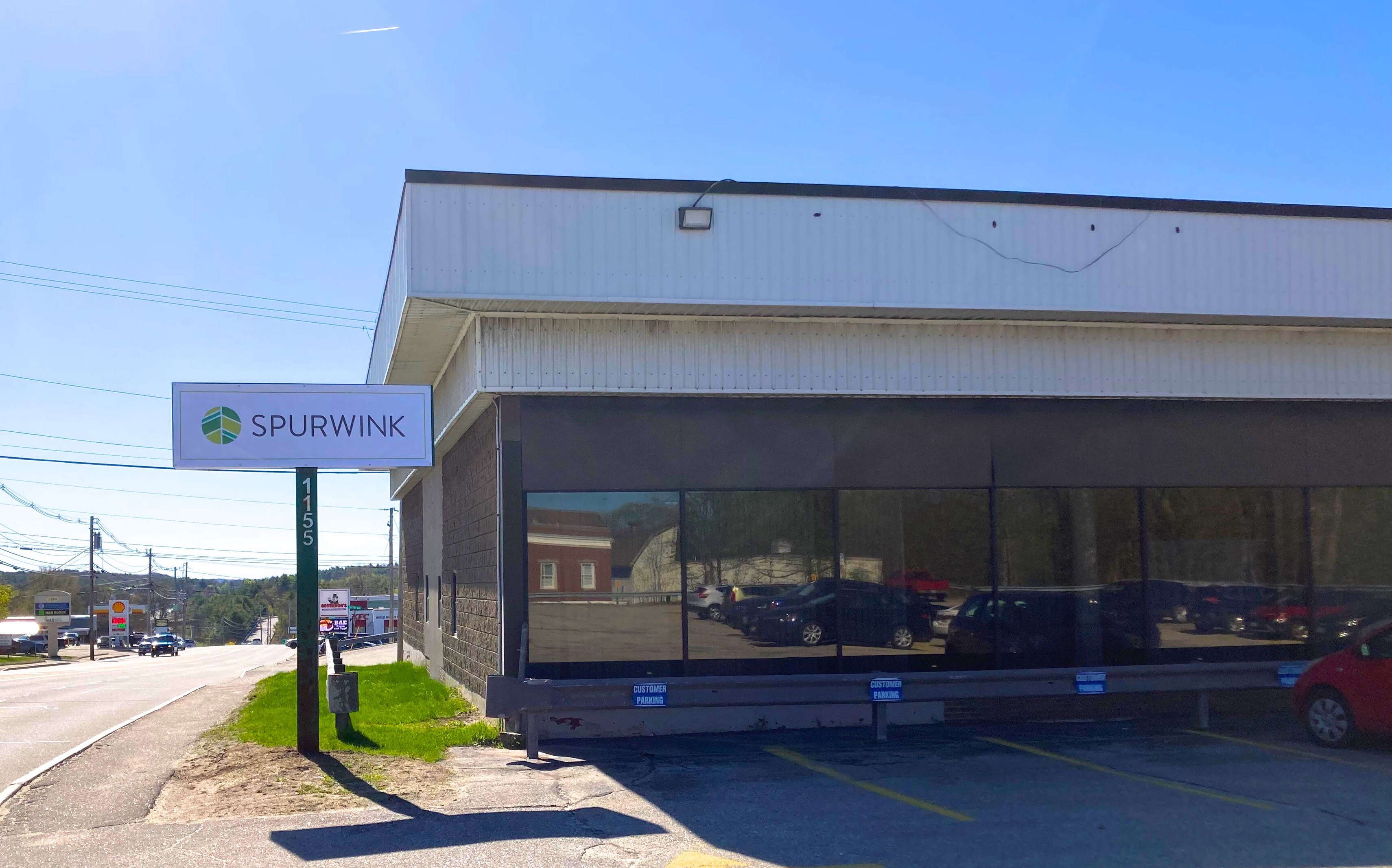 A building has a sign outside.