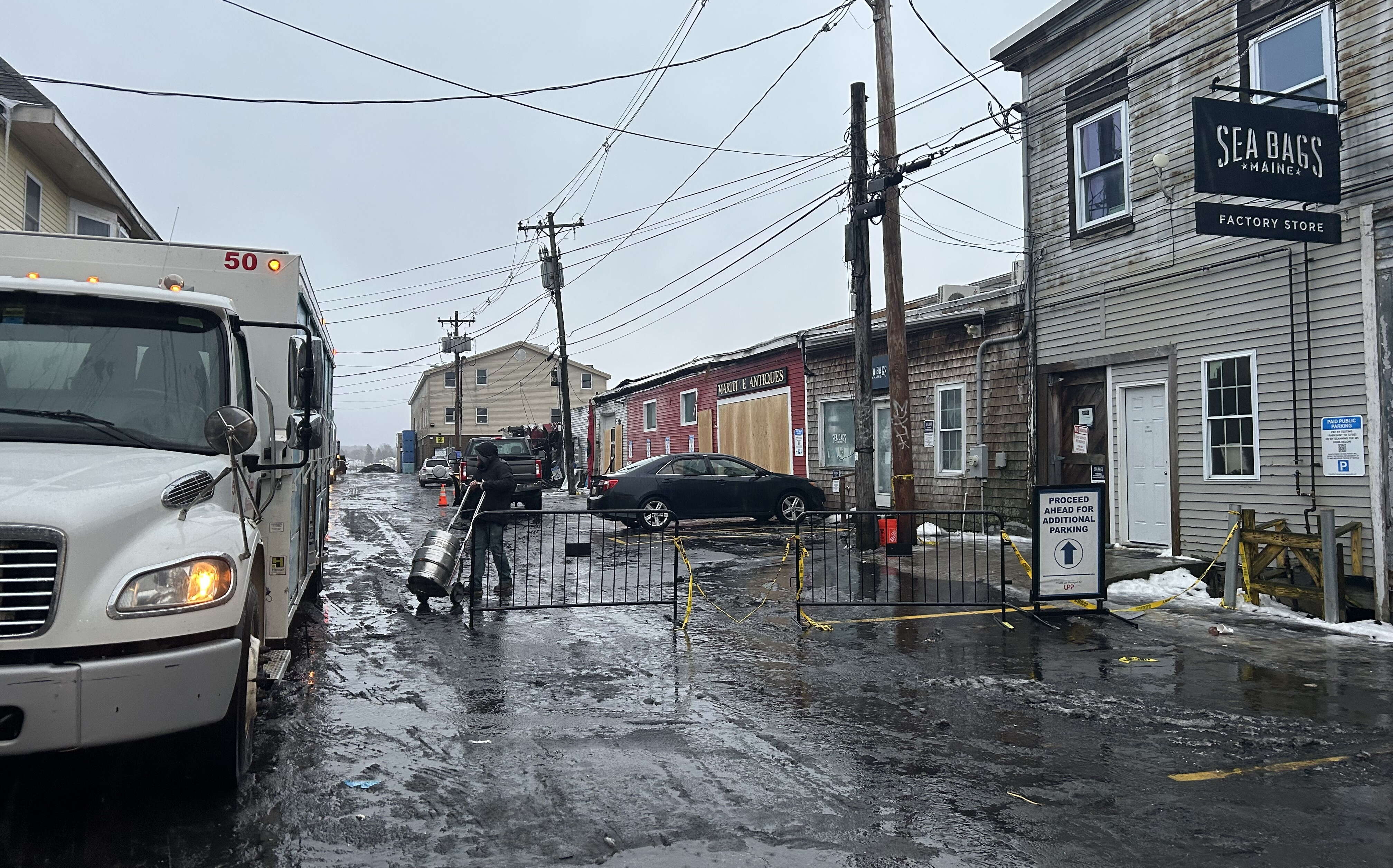 Damaged wharf buildings after fire 