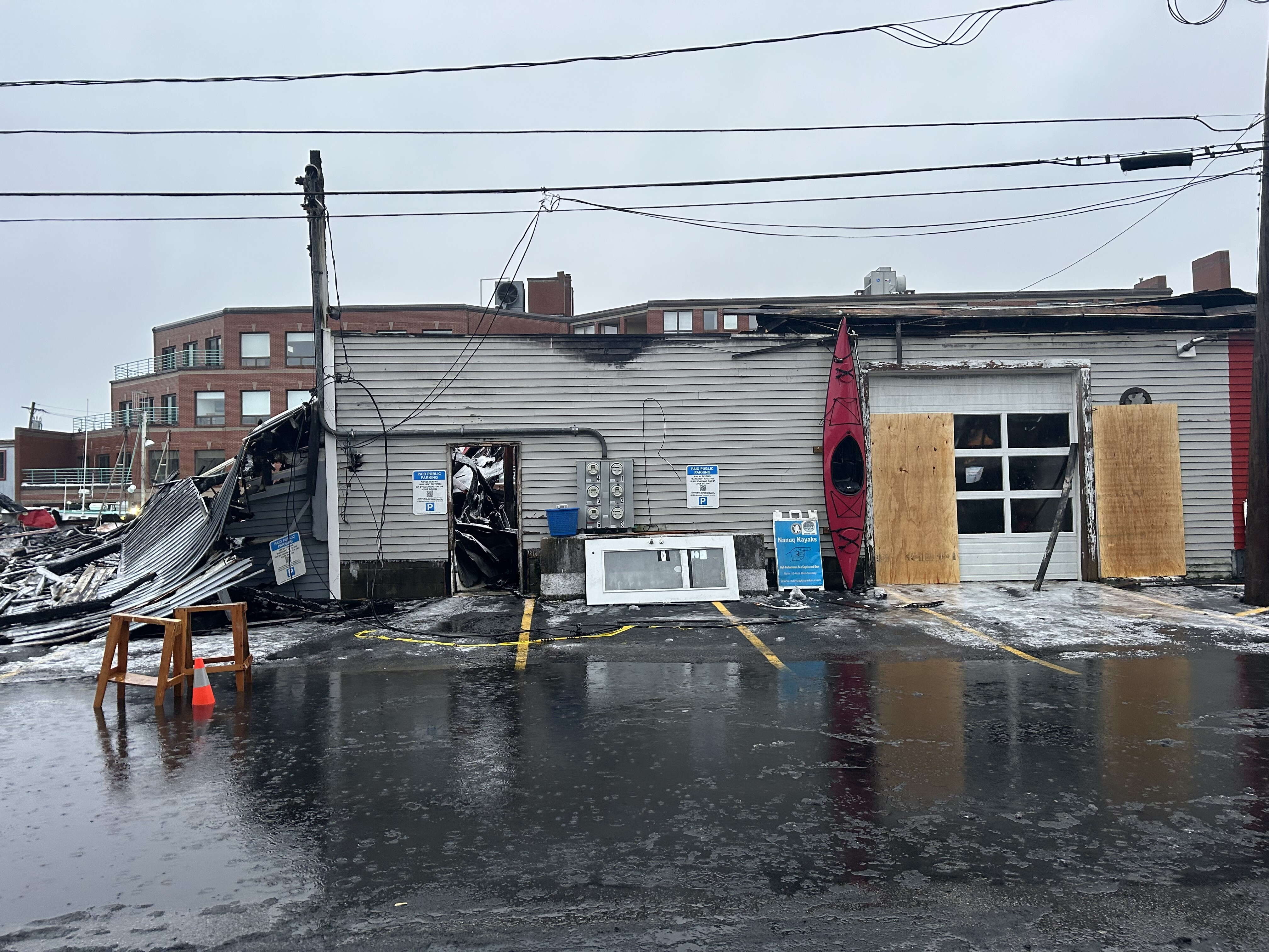 Damaged buidlings after fire 