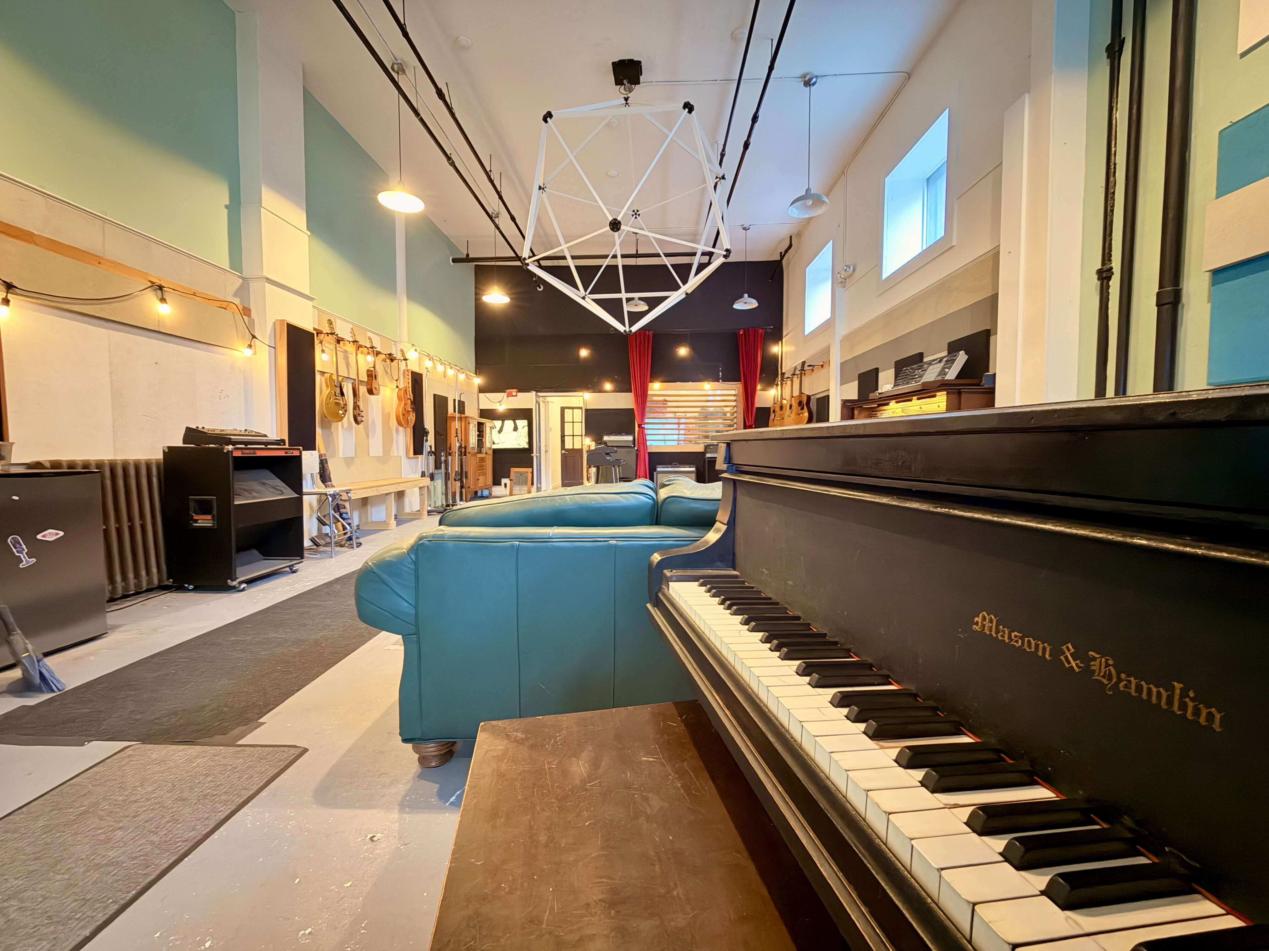 A room has musical instruments.