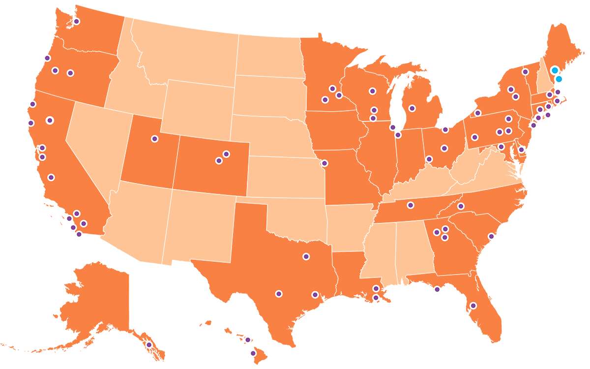 US map with dots to show where brewers are 