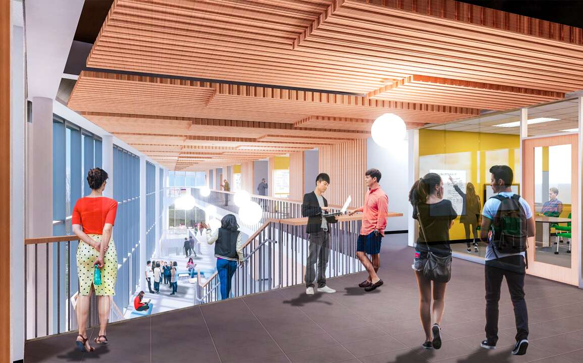 rendering of students inside college building