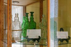 Poland Spring vintage bottles in museum display