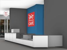 rendering of counter and signs