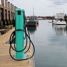 Electric boat charger on Portland's waterfront 