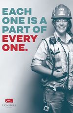 Poster of female construction worker saying "Each one is a part of every one."