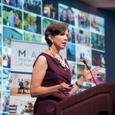 File photo of Jennifer Hutchins on stage at a June 2019 event