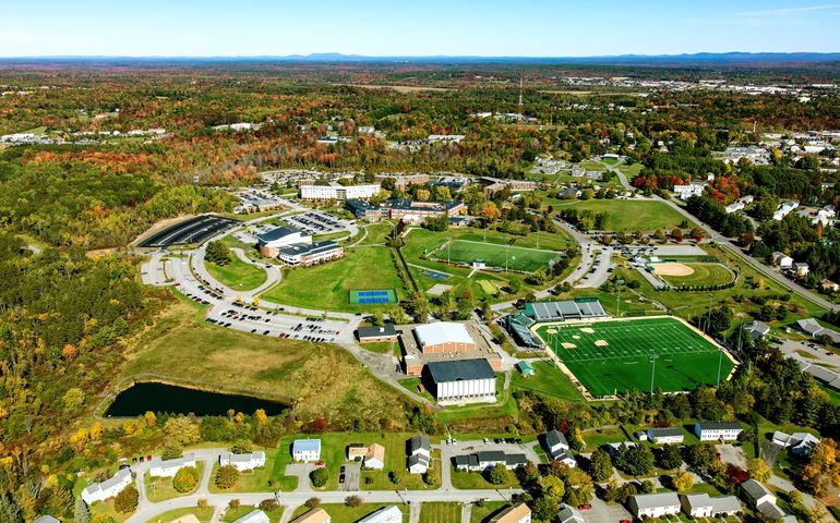 Aerial view of Husson University campus 
