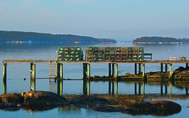 lobster traps on pier