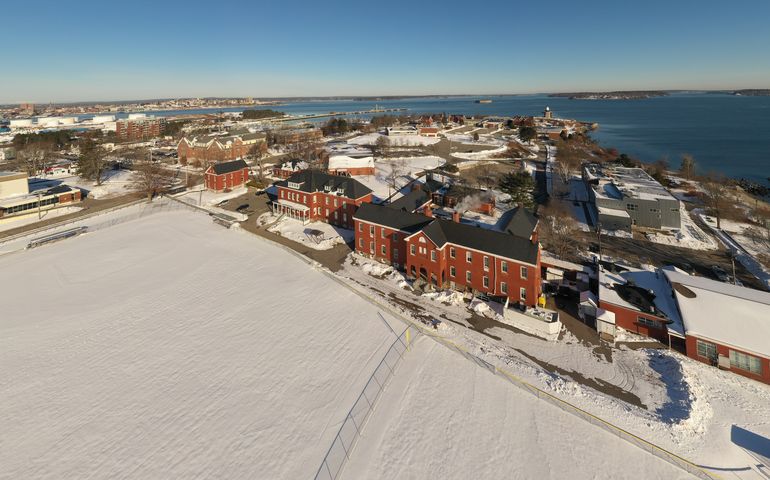 Aerial winter photo of SMCC campus in South Portland 