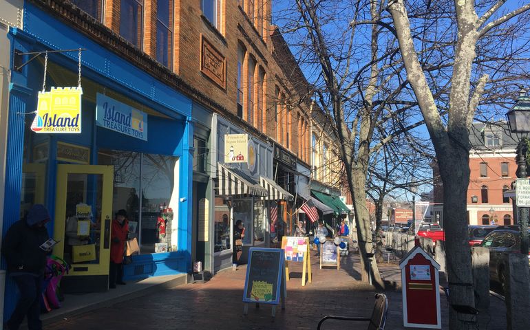 Downtown shopping street in Bath. 