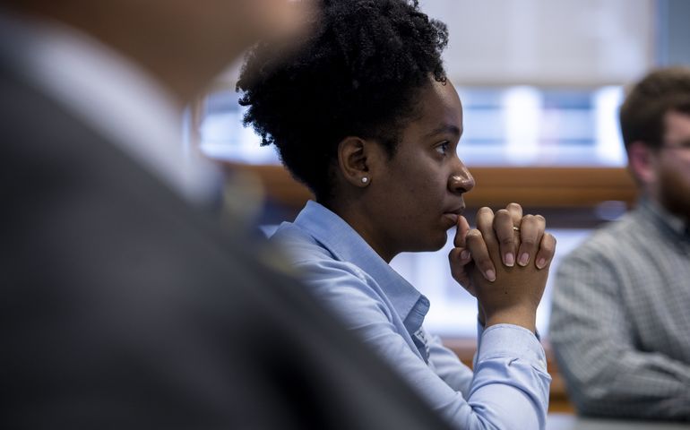 Business students in a classroom. 