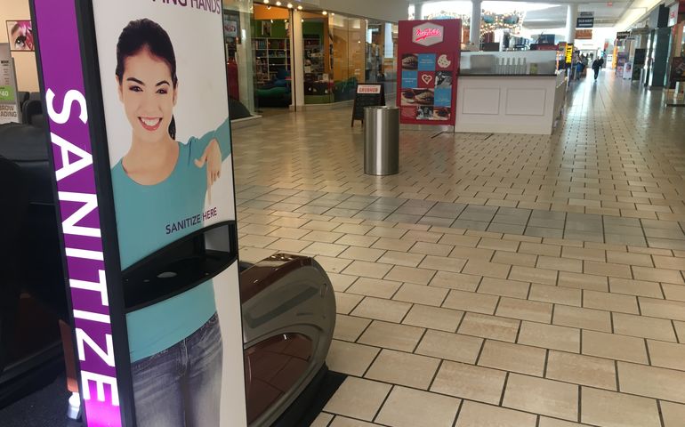 Maine Mall with hand sanitizer station