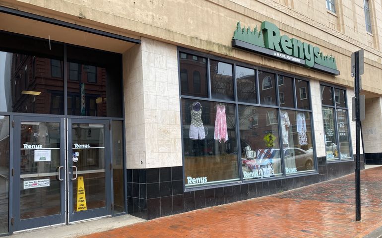 Closed Renys storefront in downtown Portland