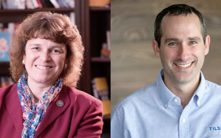 a headshot of a woman and one of a man