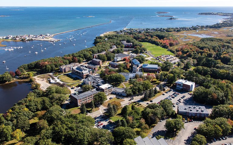 Aerial view of UNE campus in Biddeford