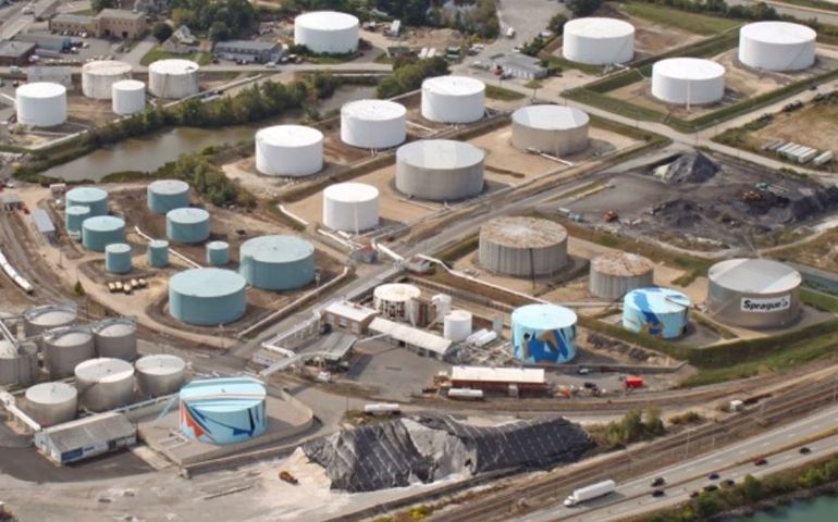 aerial view of oil tanks
